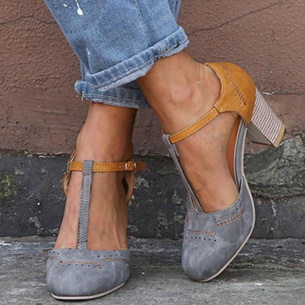 Women's Block Heel T-Strap Orthopedic Shoes
