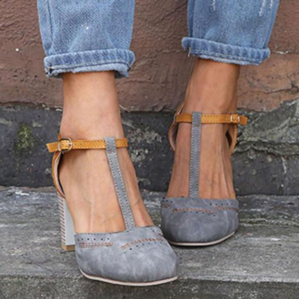 Women's Block Heel T-Strap Orthopedic Shoes