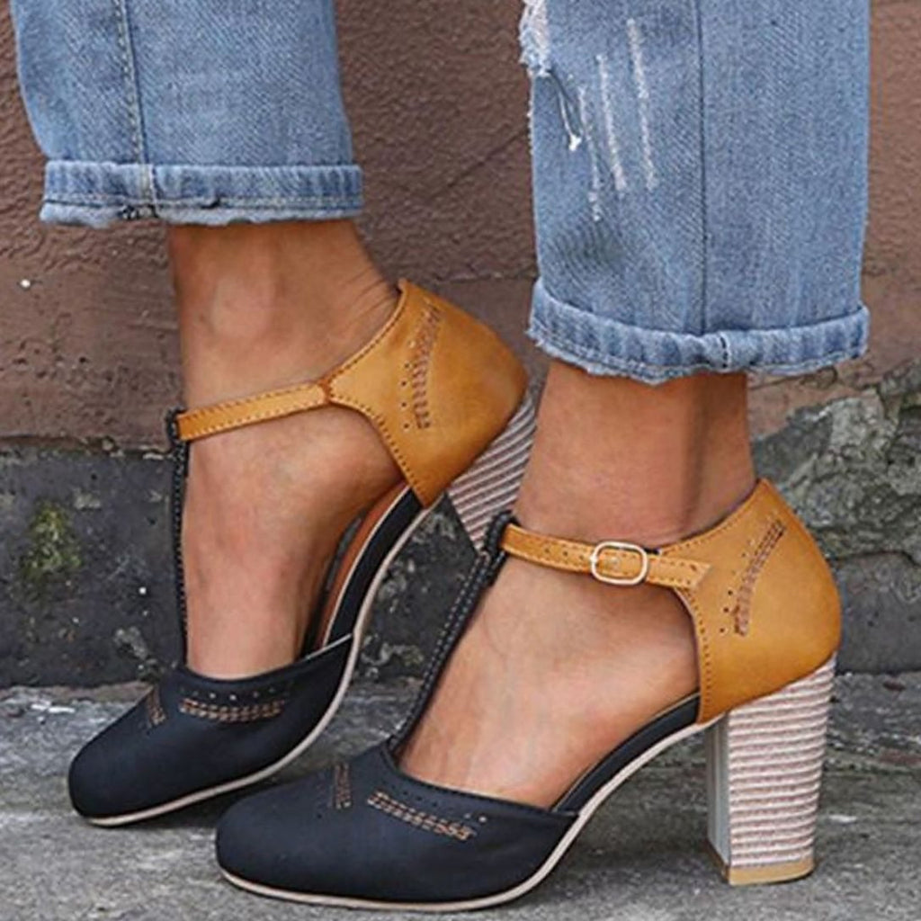 Women's Block Heel T-Strap Orthopedic Shoes