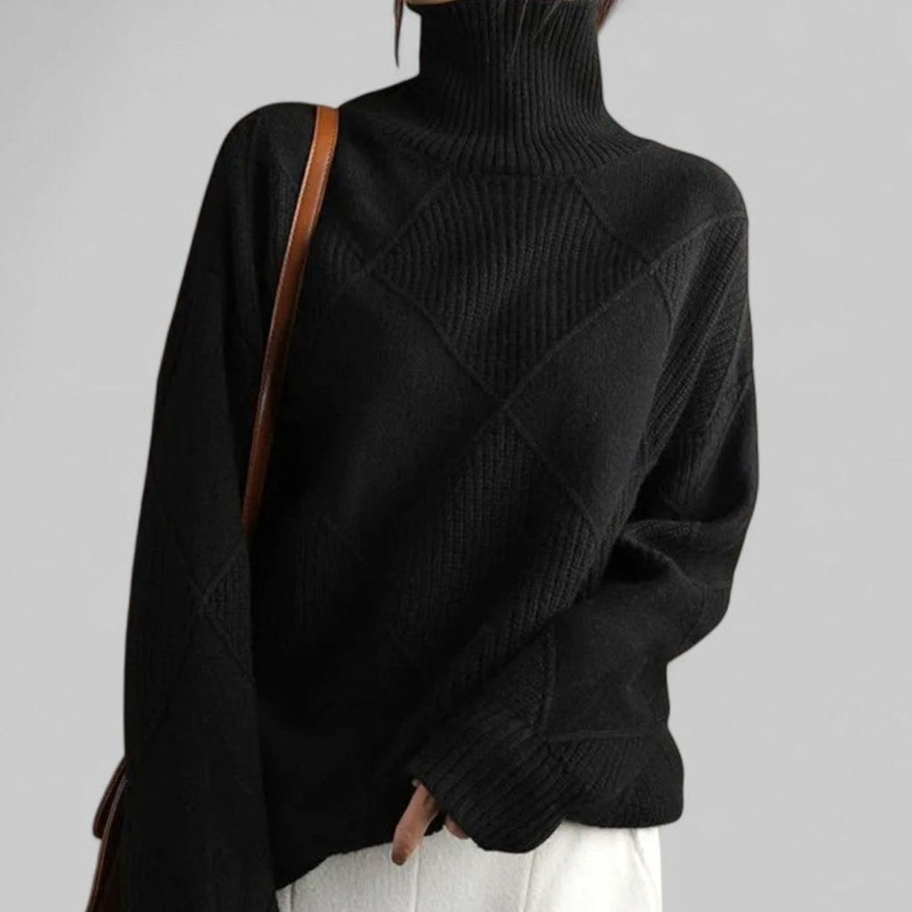 Women's Argyle Knit Roll Neck Jumper
