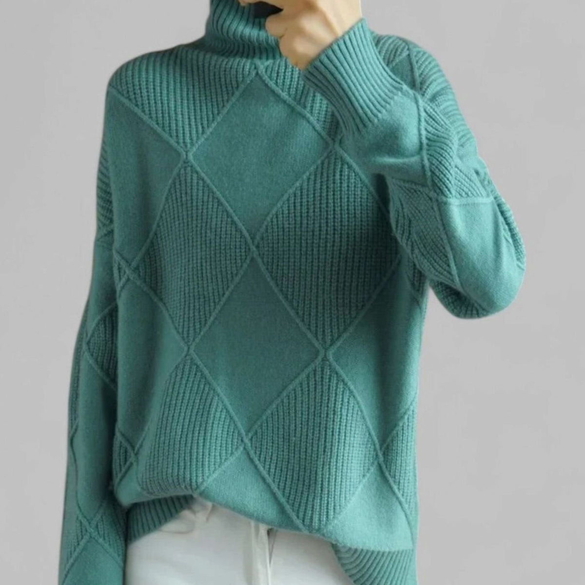 Women's Argyle Knit Roll Neck Jumper
