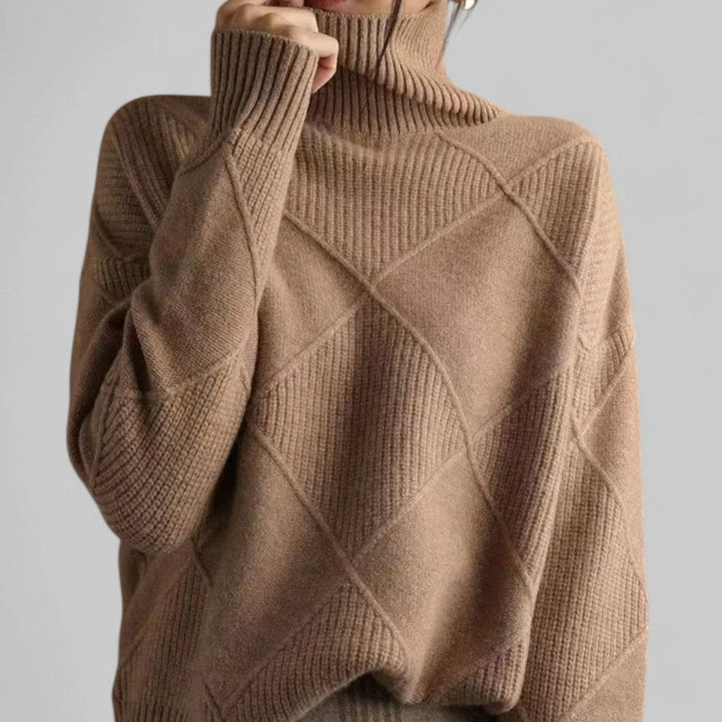 Women's Argyle Knit Roll Neck Jumper