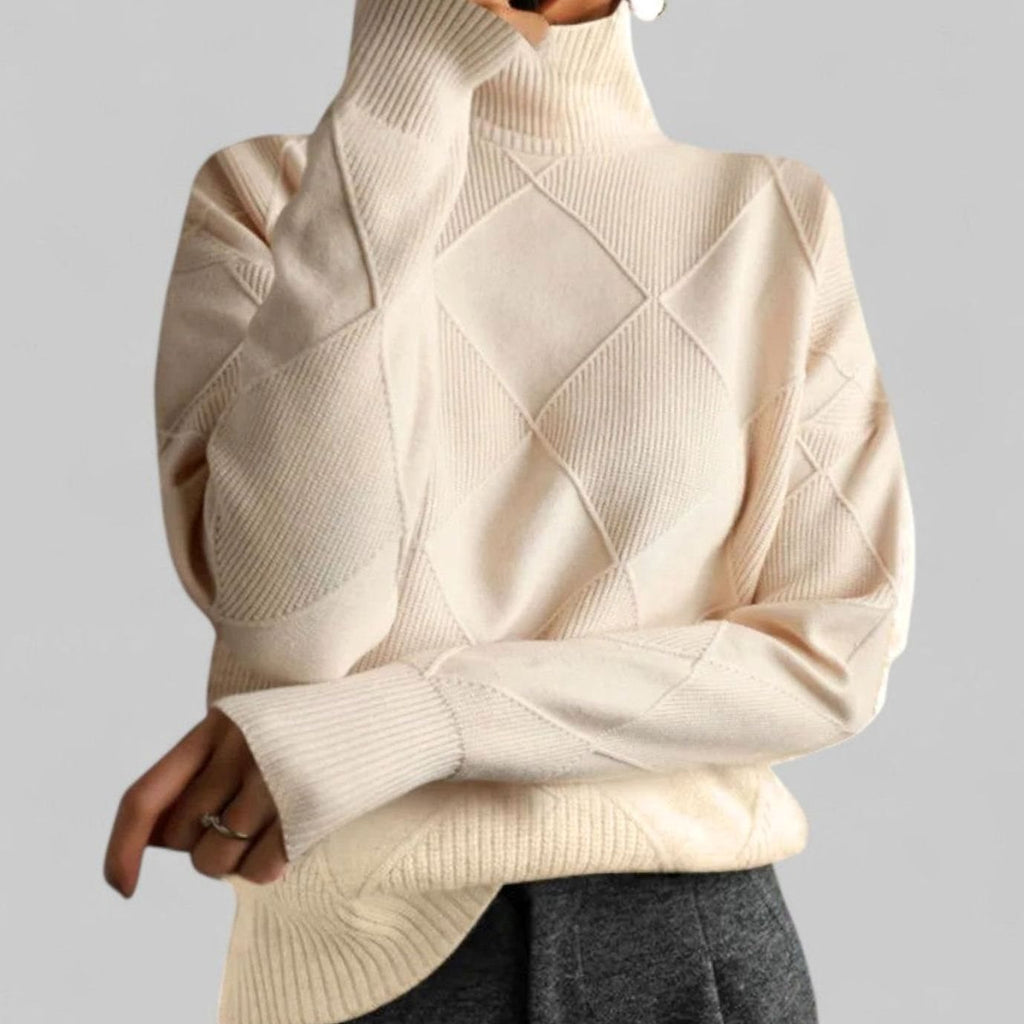 Women's Argyle Knit Roll Neck Jumper