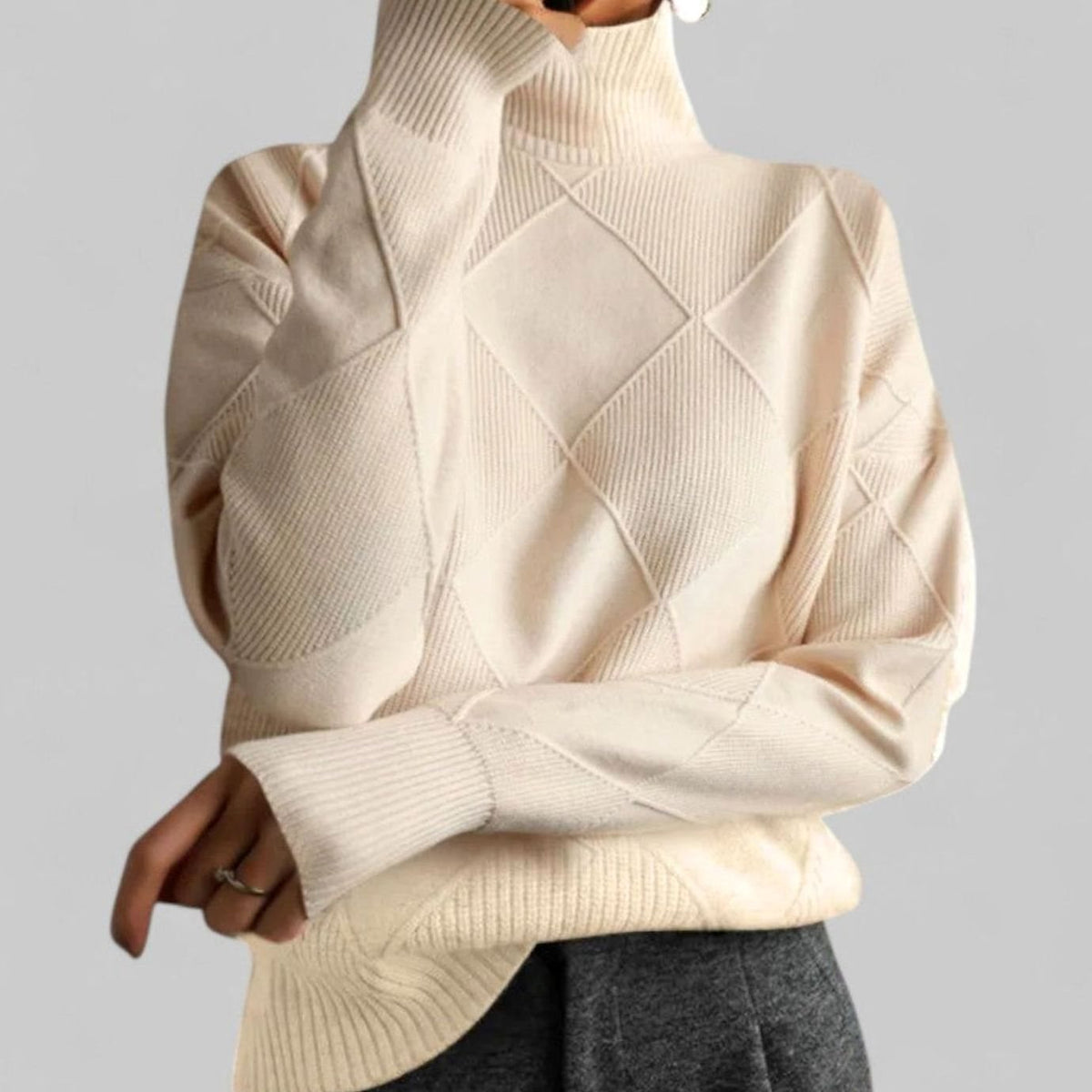 Women's Argyle Knit Roll Neck Jumper