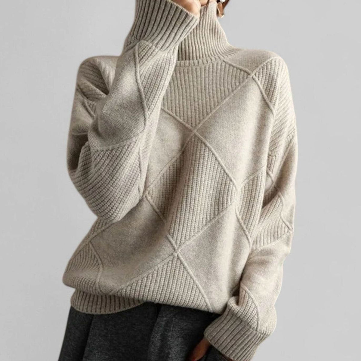Women's Argyle Knit Roll Neck Jumper
