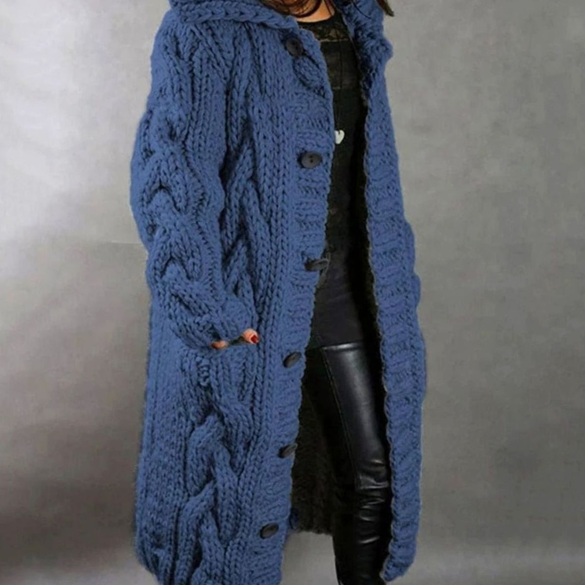 Women's Hooded Cable-Knit Cardigan