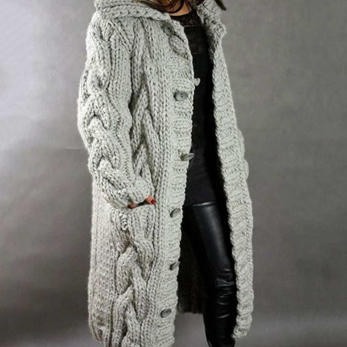 Women's Hooded Cable-Knit Cardigan