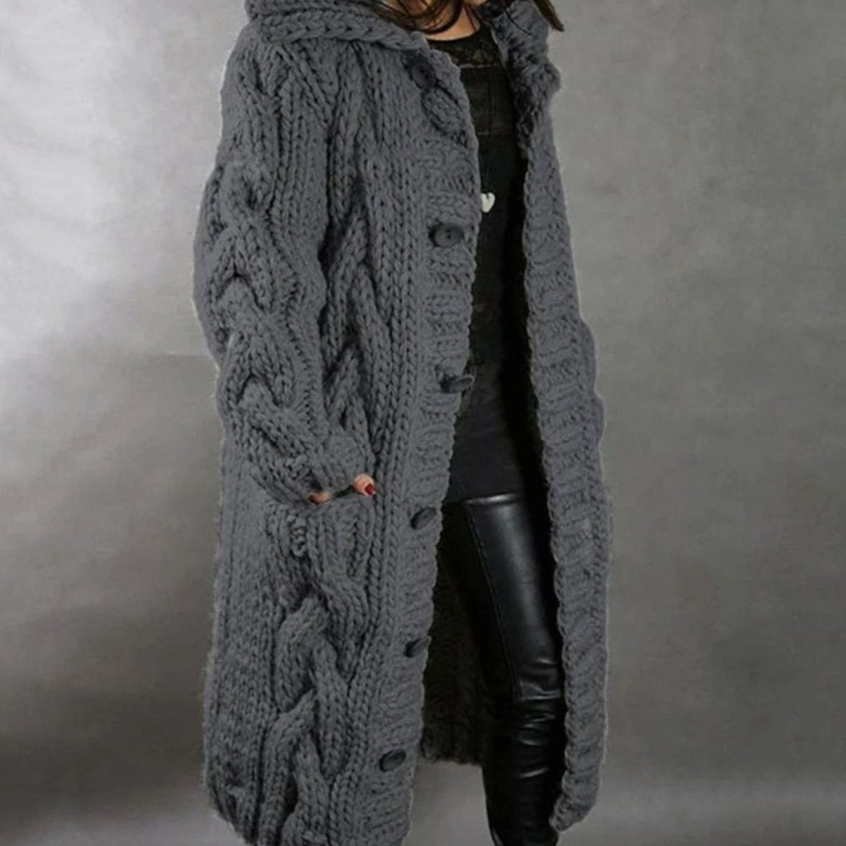 Women's Hooded Cable-Knit Cardigan