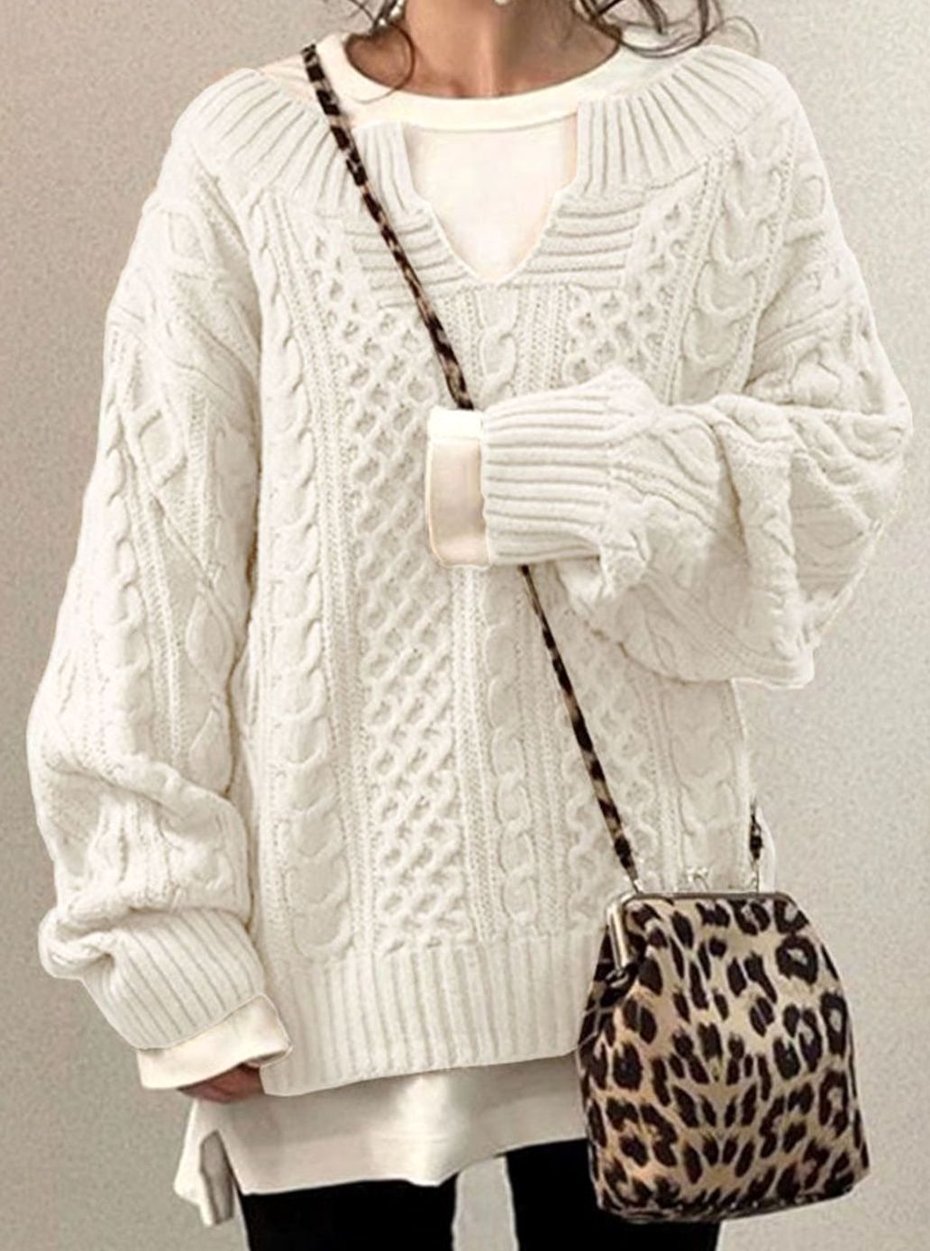 Women's V-Neck Cable Knit Jumper