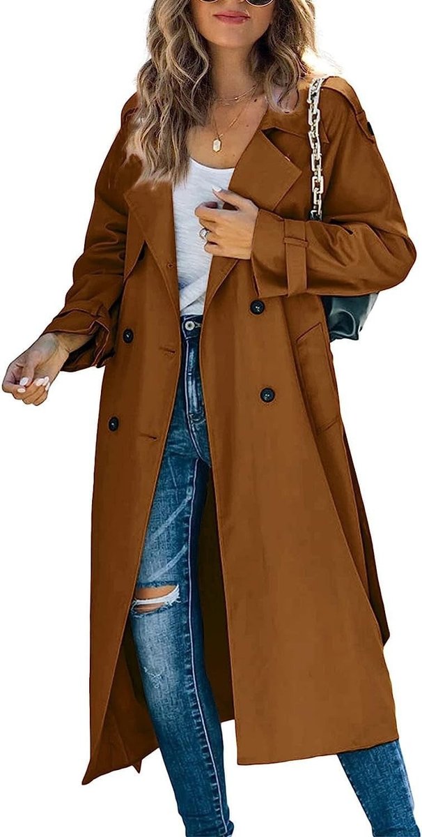 Women's Double-Breasted Longline Overcoat