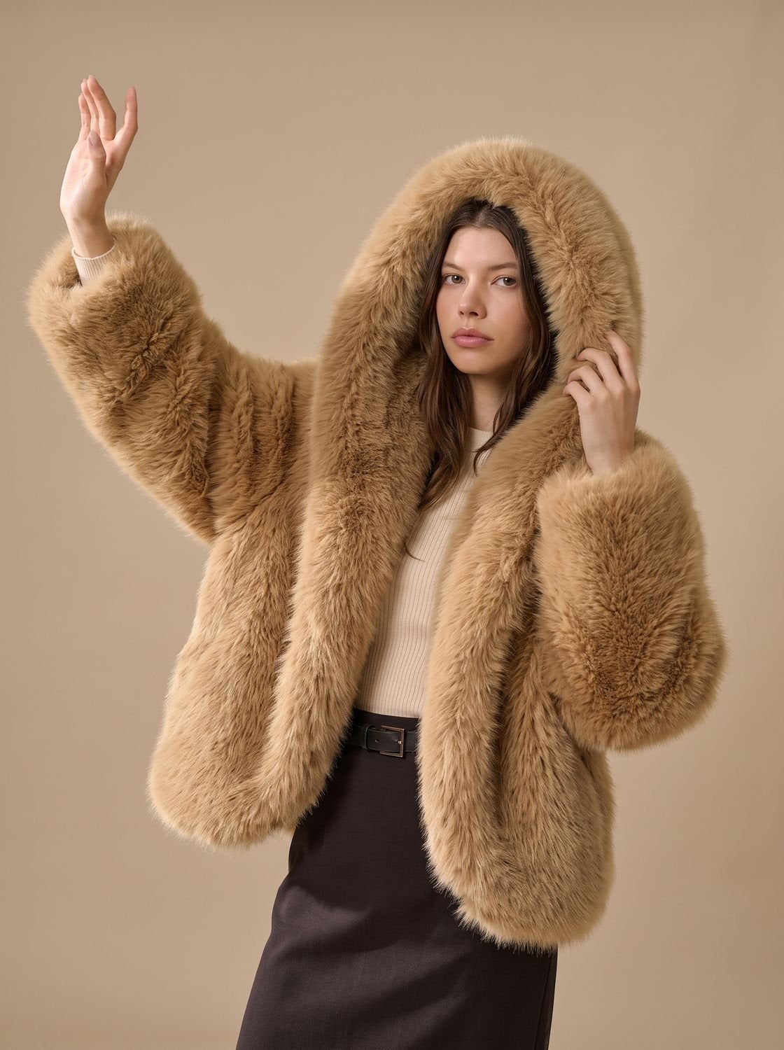 Women's Hooded Faux Fur Overcoat