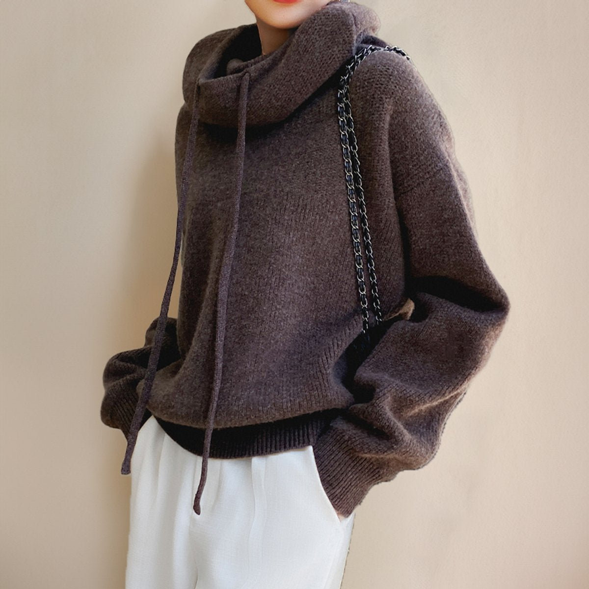 Women's Hooded Wool Roll Neck Jumper