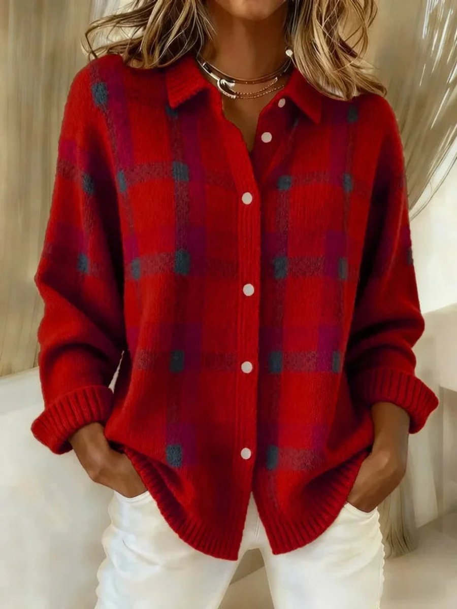 Women's Plaid Knit Overshirt Cardigan