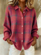 Women's Plaid Knit Overshirt Cardigan