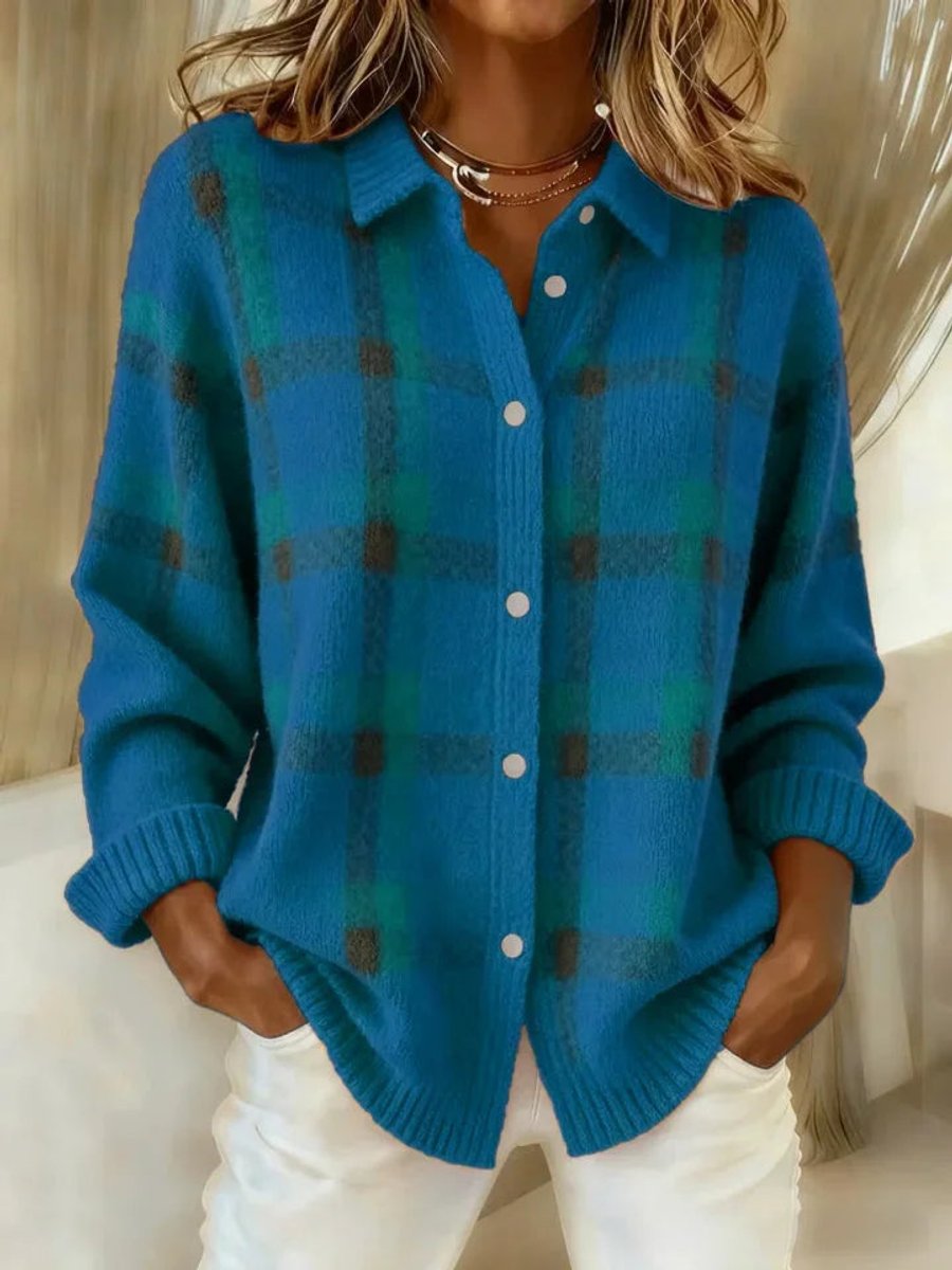 Women's Plaid Knit Overshirt Cardigan