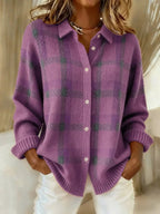 Women's Plaid Knit Overshirt Cardigan