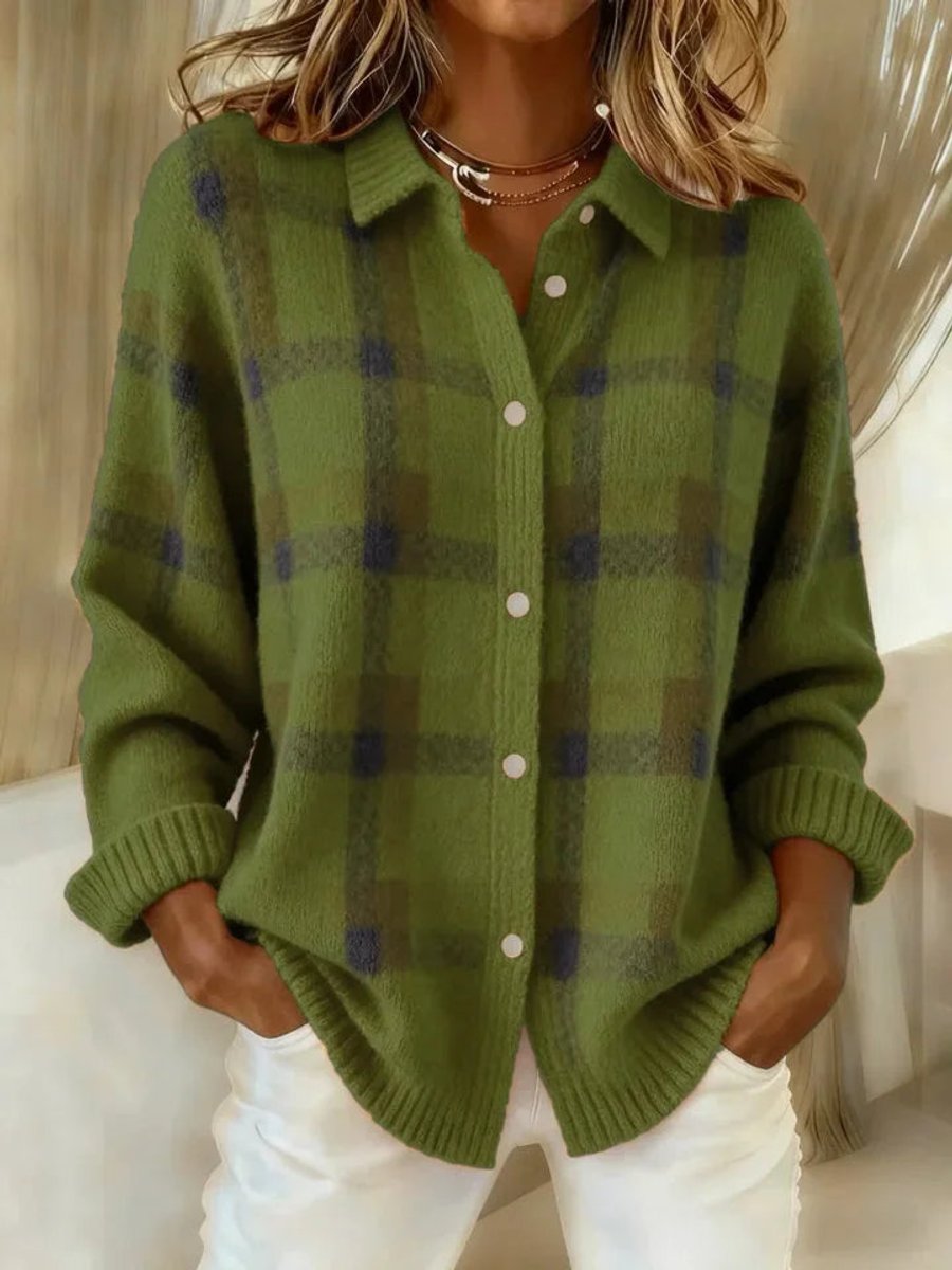 Women's Plaid Knit Overshirt Cardigan