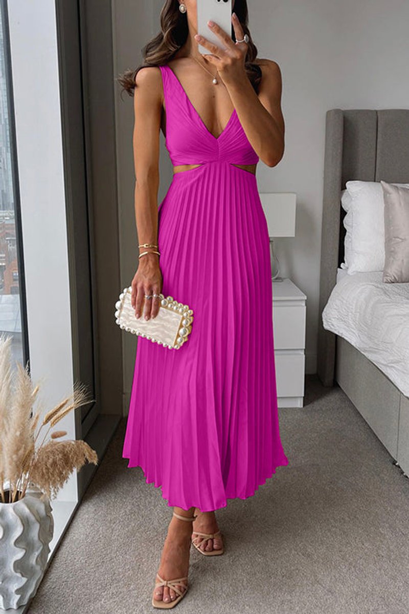 Women's Pleated V-Neck Maxi Dress