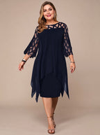 Women's Plus Size Chiffon Lace-Yoke Midi Dress