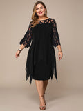 Women's Plus Size Chiffon Lace-Yoke Midi Dress