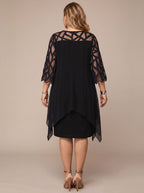 Women's Plus Size Chiffon Lace-Yoke Midi Dress
