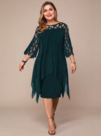 Women's Plus Size Chiffon Lace-Yoke Midi Dress