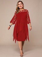 Women's Plus Size Chiffon Lace-Yoke Midi Dress