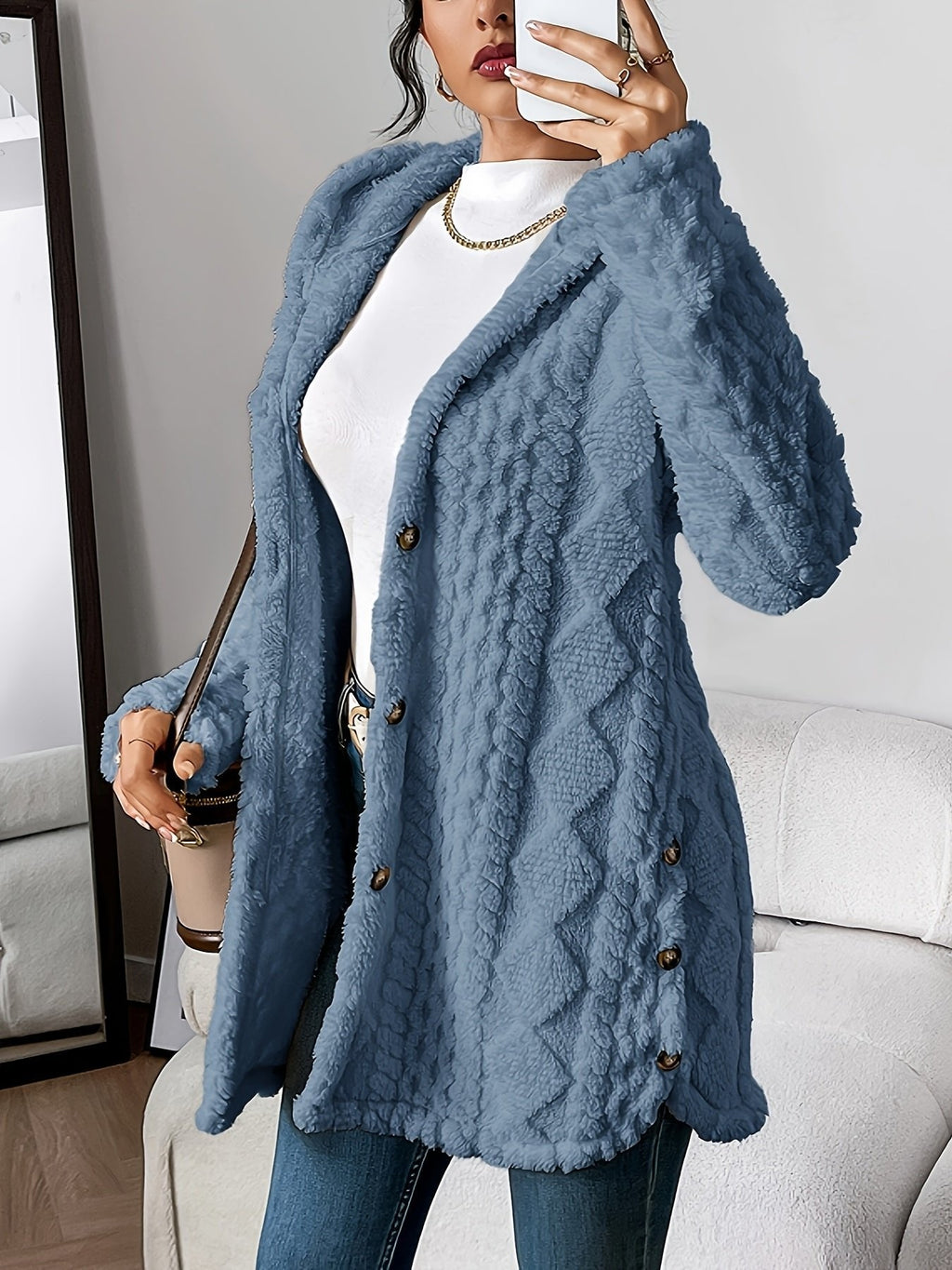 Women's Hooded Plush Cardigan