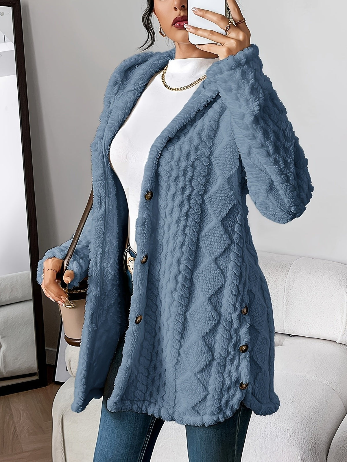 Women's Hooded Plush Cardigan
