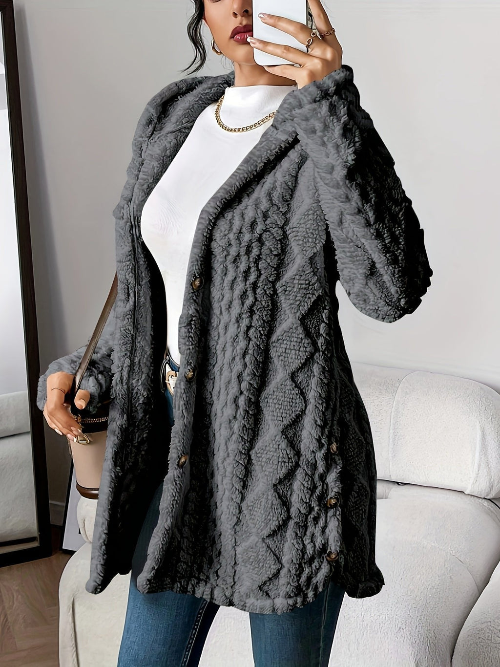 Women's Hooded Plush Cardigan
