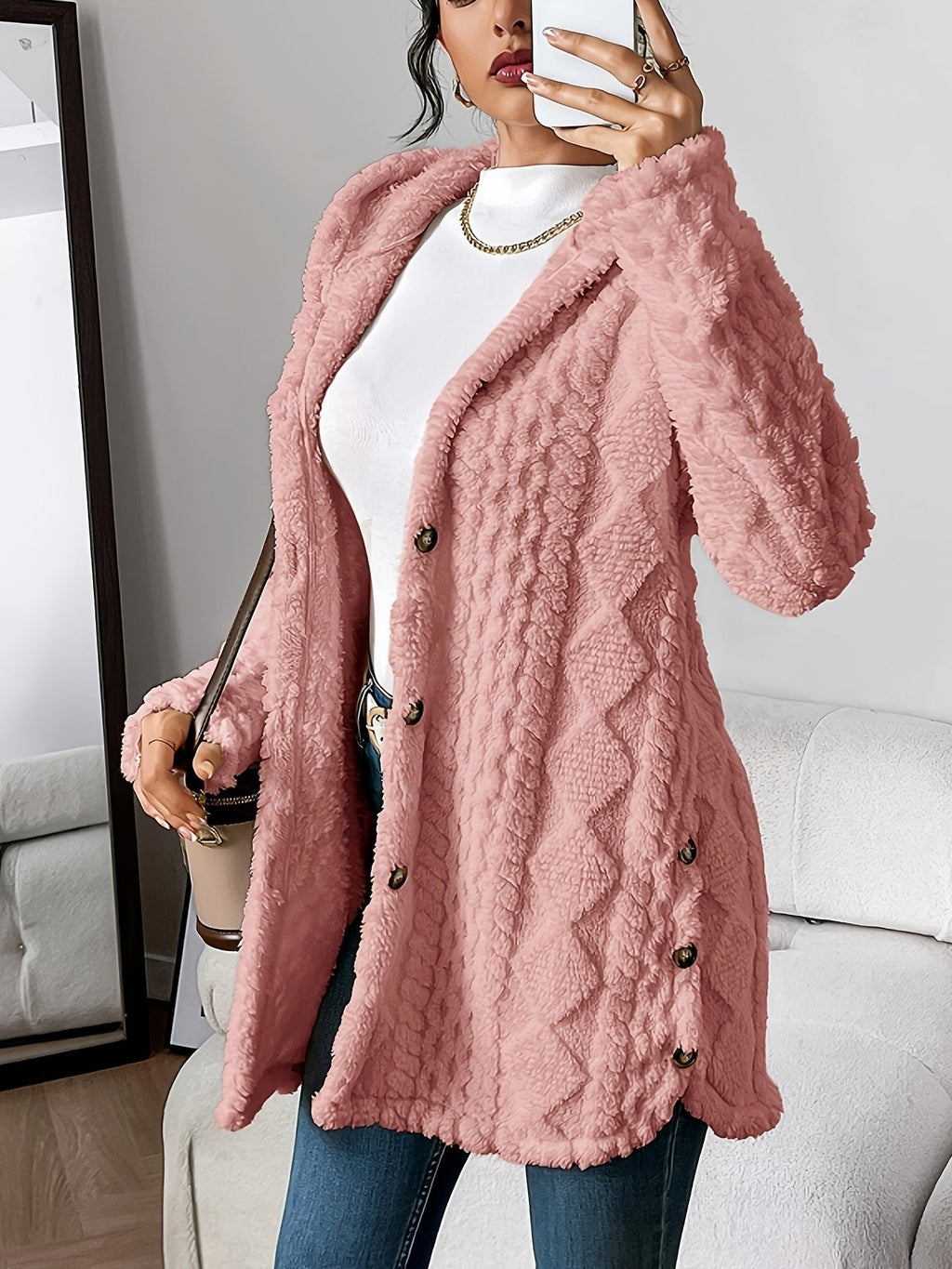 Women's Hooded Plush Cardigan