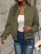 Women's Cropped Textured Bomber Jacket