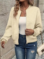 Women's Cropped Textured Bomber Jacket