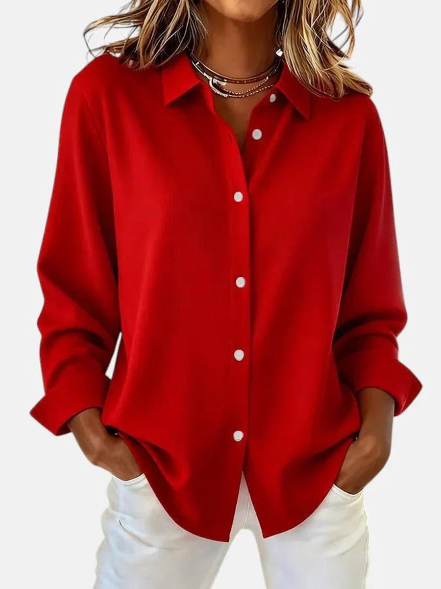 Women's Long-Sleeve Button-Down Collared Blouse