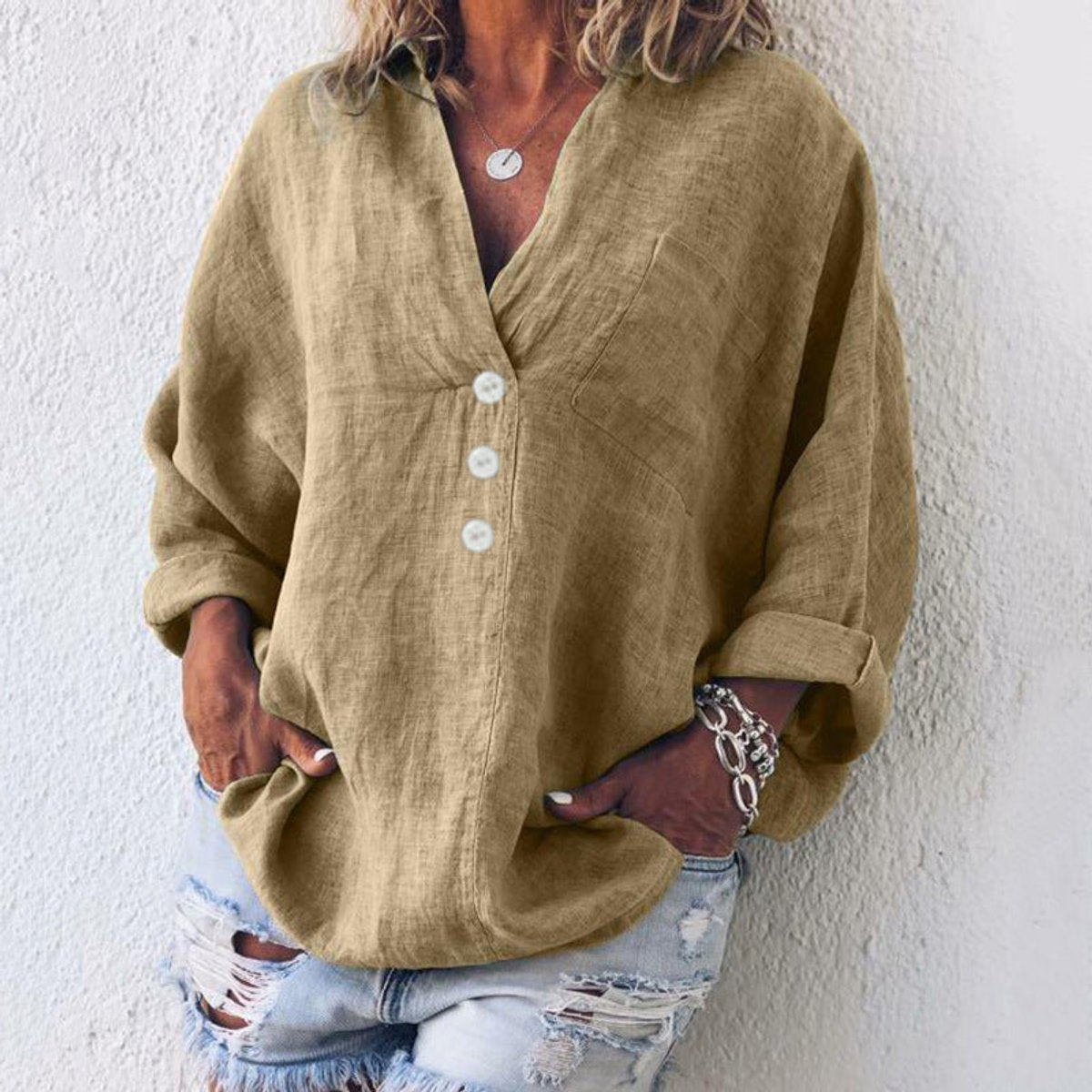 Women's Linen Button-Up Jumper