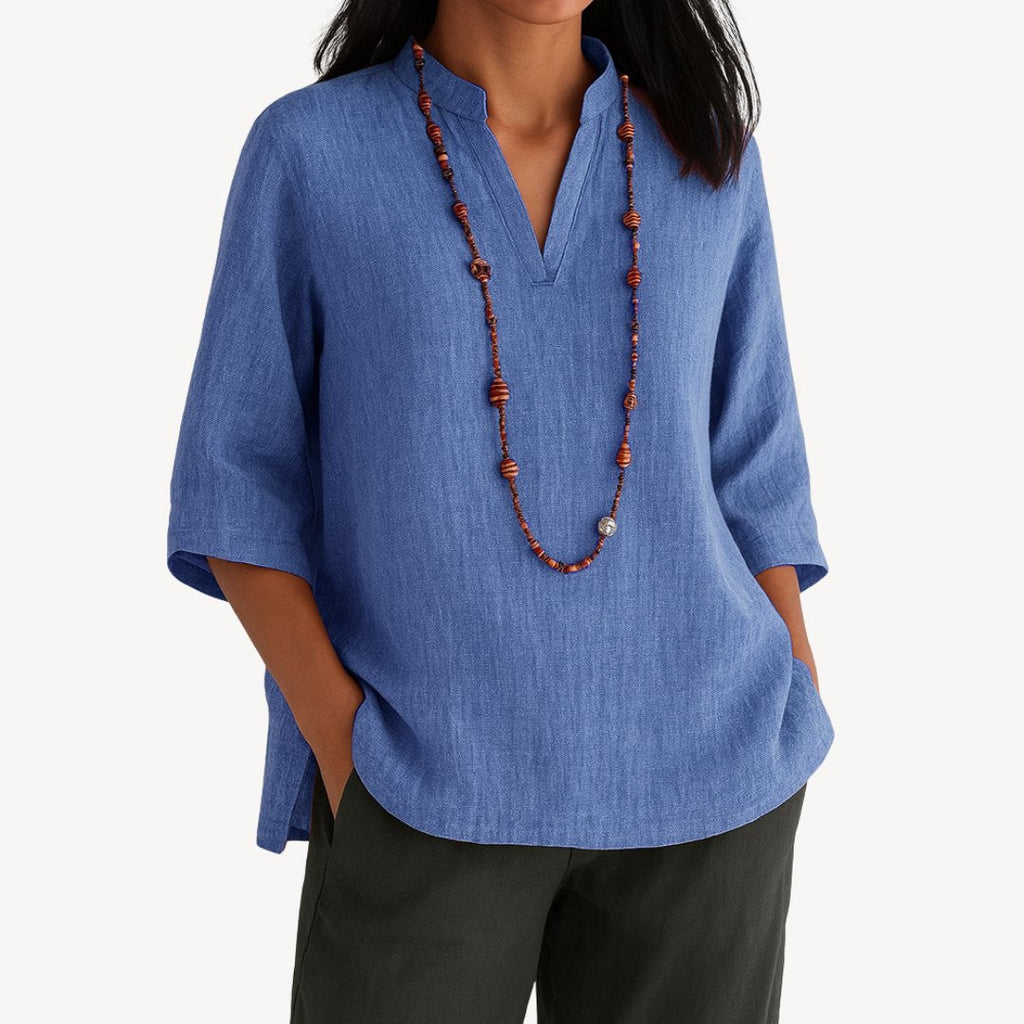 Women's V-Neck Linen Tunic Blouse