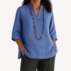 Women's V-Neck Linen Tunic Blouse