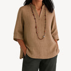 Women's V-Neck Linen Tunic Blouse