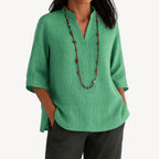 Women's V-Neck Linen Tunic Blouse
