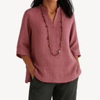 Women's V-Neck Linen Tunic Blouse