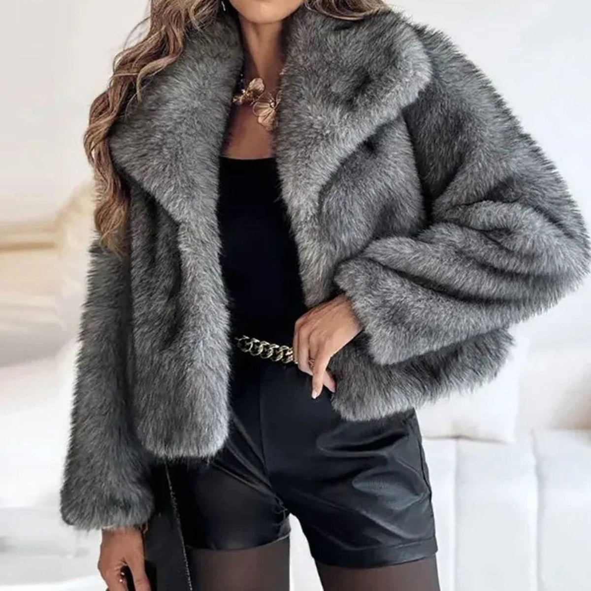 Women's Open-Front Faux Fur Jacket