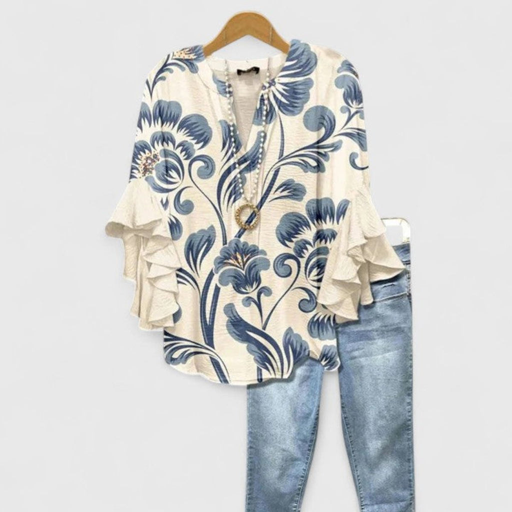 Women's Floral Ruffle-Sleeve Blouse