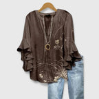 Women's Floral Ruffle-Sleeve Blouse