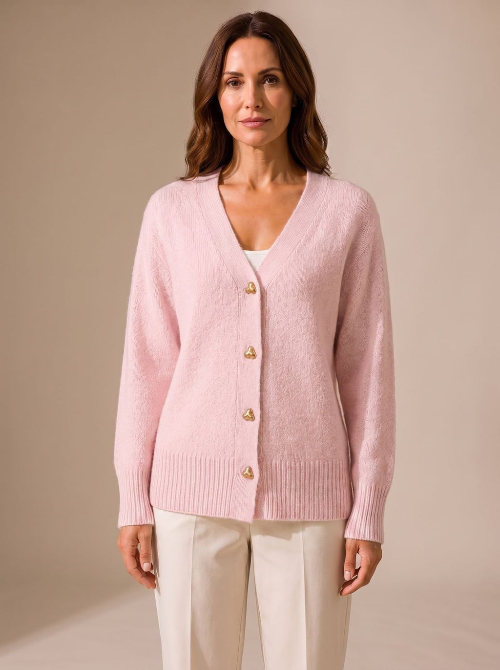 Women's V-Neck Heart-Button Cardigan