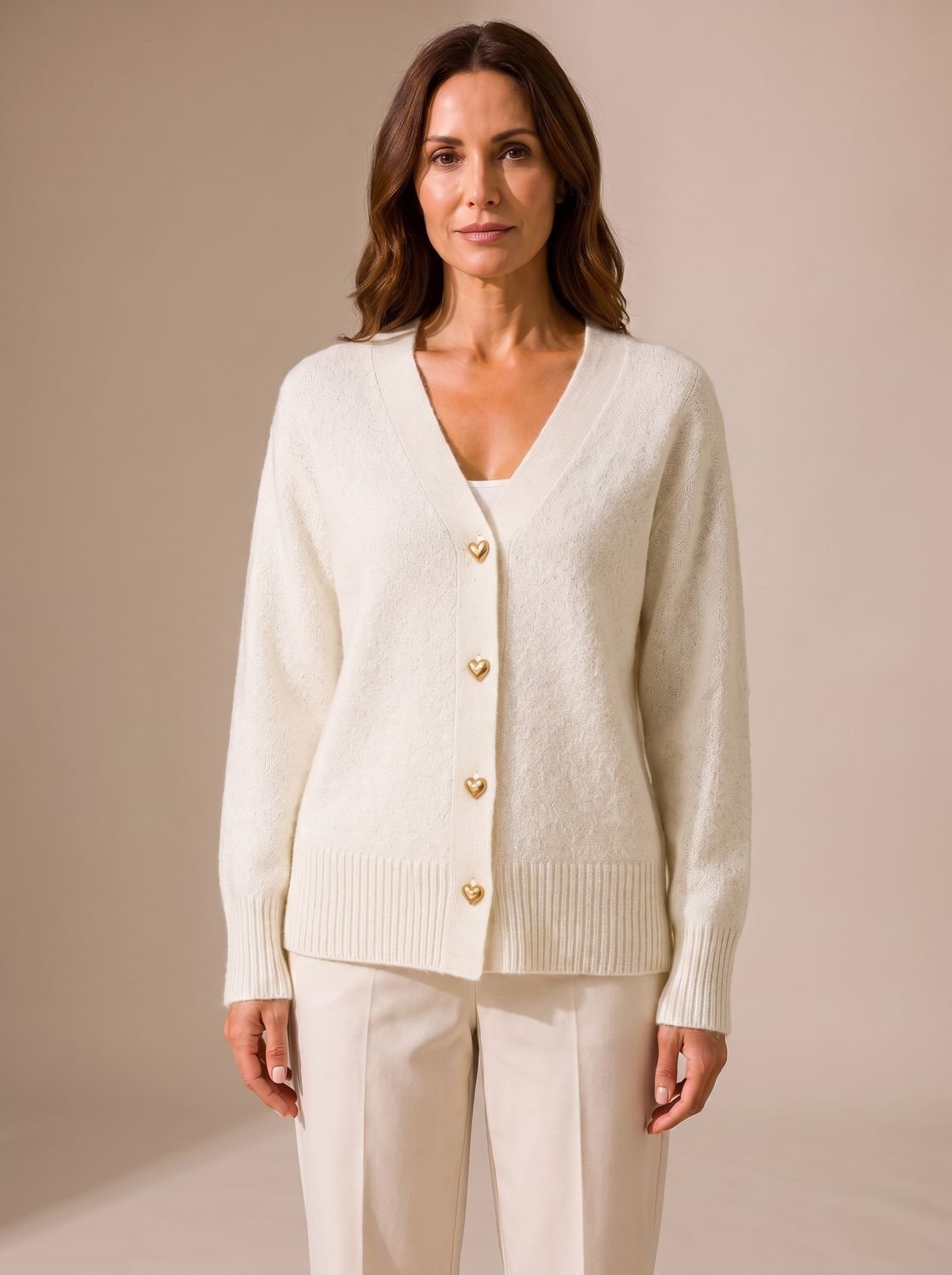 Women's V-Neck Heart-Button Cardigan