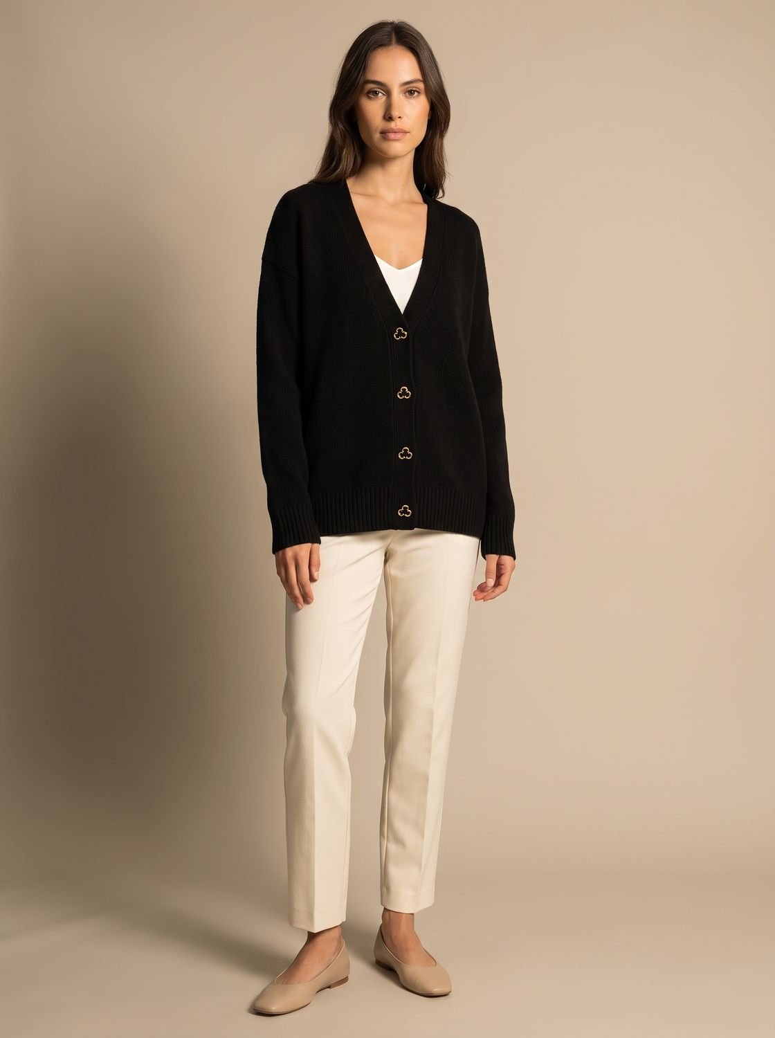 Women's V-Neck Heart-Button Cardigan
