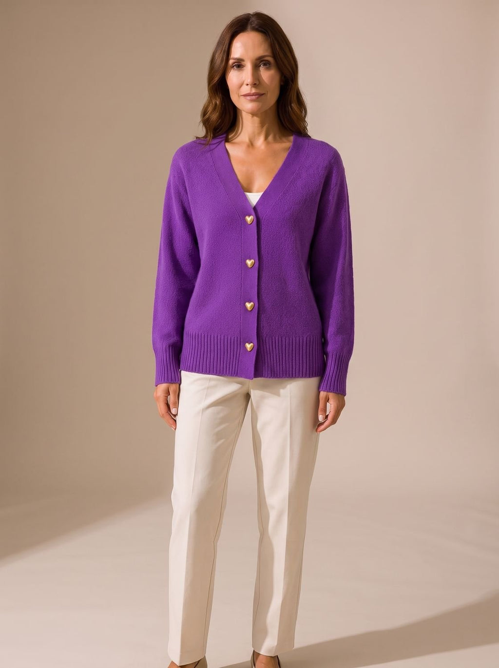 Women's V-Neck Heart-Button Cardigan