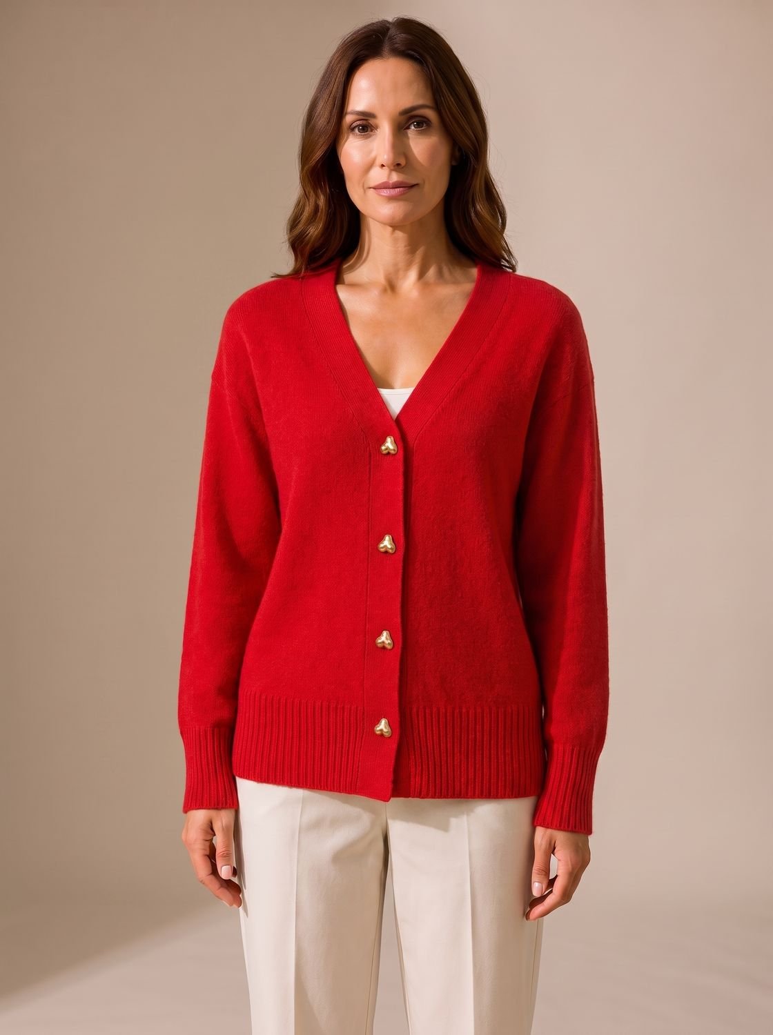 Women's V-Neck Heart-Button Cardigan