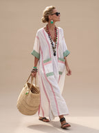 Women's Striped V-Neck Maxi Dress
