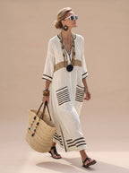 Women's Striped V-Neck Maxi Dress